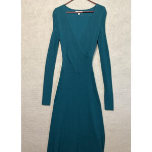 Tome Collective Dress Womens Small Teal Long Sleeve Knit Midi Merino Wool Blend
